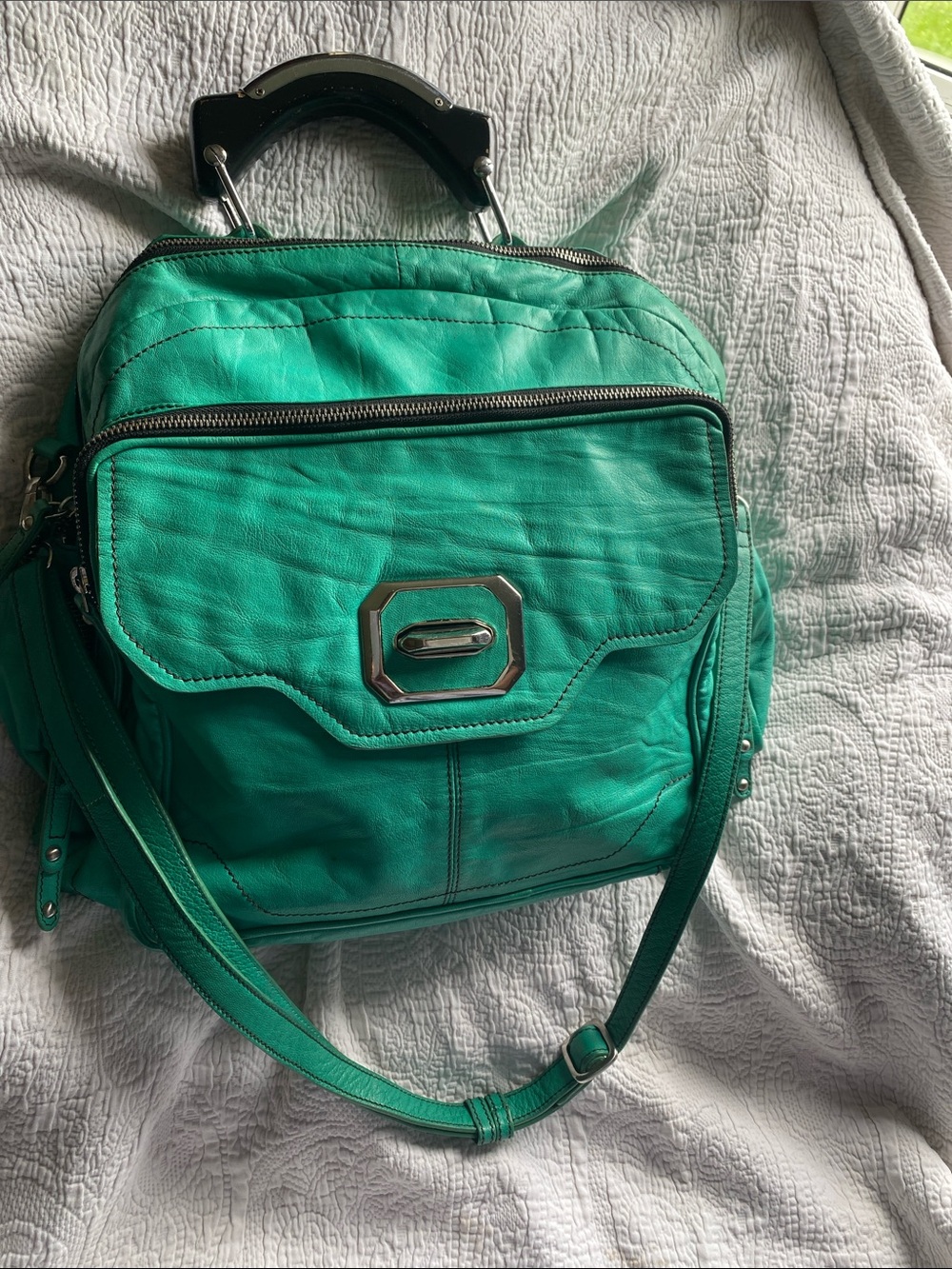 OR Yany Teal Convertible Leather Shoulder Bag with Front Flap